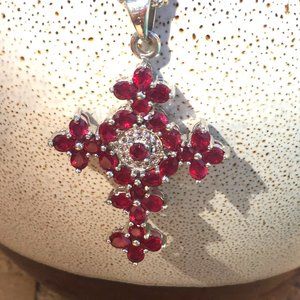 Genuine Ruby & Topaz .925 Silver Cross Pendant Natural Gemstones Earth Mined